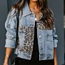 Pdep Designer Autumn Leopard Print Patchwork Women Casual Denim Jacket Ladies plus Size Short Thin Coat