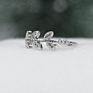 Personality Plant Platinum Plated Genuine Stone Jewelry Silver Crystal Zircon Olive Leaf Rings