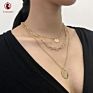 Personalized Triple Layer Link Chain Multilayer Gold Plated Double Coin Disc Pendant Necklace for Women