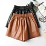 Placket Styles Elastic Waist Tight Leather Short Pants Women's Shorts Genuine Leather Shorts