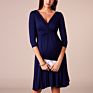 Pleated Deep V-Neck Maternity Nursing Dress