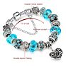 Popular Design Silver Plated Micro Pave Diamond Beaded Bracelet Blue Crystal Beads Hollow Heart Charms Bracelet