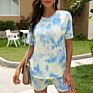 Popular Tie Dye O Neck Short Sleeve Two Piece Sets Loose Tops and Shorts Sets Leisure Streetwear Two Piece Set