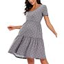 Pregnant Dress for Women Solid Color Floral Short Sleeve V Neck Swing Midi Ruffle Loose Maternity Pregnant Dress