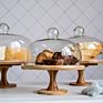 Price Dessert Candy Appetizers Stand Set Bamboo Cake Turntable with Glass Dome