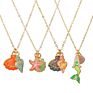 Product Cute Design Alloy Gold Plated Seashell Starfish Mermaid Beach Style Corlorful Pendant Necklace for Kids