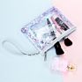 Promotional Cute Portable Strap Transparent Pvc Sequin Flowing Heart Confetti Pouch Pencil Bag Makeup Cosmetic Bag