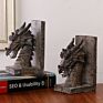 Promotional Poly Resin Antique Ferruginous Rusty Metal Color Exquisite Dragon Head Tabletop Decorative Bookend Statue Gift Model