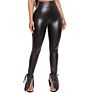 Pu Leather Trousers with Tight Height Elastic Strap and Micro Horn Side Slit in Autumn