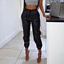 Pu Leather Women Harem Pants Casual High Waist Elastic Faux Leather Trousers for Women Autumn Pants Streetwear