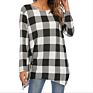 Qdh Daily Clothes Simple Style Clothes Classic Grid Shirt Long Sleeve Irregular Blouse for Ladies