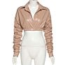 R11660S Women's Pile Sleeves Short Low Cut Leather Tops
