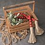 Red Farmhouse Wood Bead Garland with Tassels, Rustic Christmas, Home Decor Beads
