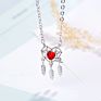 Red Heart Pendant 925 Sliver Dream Catcher Feather Necklace