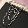 Retro Silver Punk Pins Key Multilayer Chain Metal Brooch for Women Man Hip Hop Long Chain Coat Accessories Brooch
