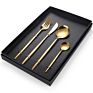 Reusable Black and Gold Luxury Hotel Wedding Flatware Set Stainless Steel Cutlery Sets with Box