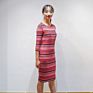 Rib Knit Striped Dress Ladies round Neck Striped Seven Points Silk Sweater