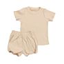 Ribbed Cotton Short Sleeve Solid Color Toddler Kid Baby Girl 2 Piece Outfits Clothing Shorts Sets