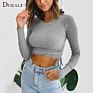 Ribbed Ruched Drawstring Side Tee Polyester Long Sleeve Slim Fit Crop Top T Shirt Women Tight Lady Long Sleeve T Shirt for Women