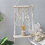 Rope Plant Flower Hanger Pot Holder, Decorative Wooden Macrame Wall Shelf, Boho Wall Hanging Decor