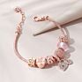 Rose Gold Cz Cubic Zirconia Heart Drop Charm Bracelet Pink Rhinestone Crystal Flower Charm Bracelet