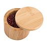 Round Shape 100% Natural Bamboo Salt and Pepper Seasoning Jar Box with Spoon and Swiver Lid