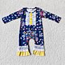 Rts Baby Girls Fall Long Sleeve Navy Floral Lace Ruffle Design Infant Matching Sisters Romper Kids Clothing No Moq