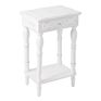 Rustic White Carved Wooden Coffee Table with Pullout Drawer