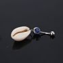 Seashell Design Gold Plated Enamel Blue Crystal Gem Dangle Belly Button Ring