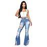 Selling plus Size High Waist Retro Ripped Denim Stretch Pants Trousers Ladies Fringed Flare Jeans