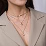 Sept Multilayer Crystal Pendant Necklace for Women Gold Plated Star Moon Crescent Choker Necklaces Jewelry