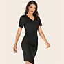 Short Sleeve Women Lady Solid V Neck Casual Asymmetric Midi Dress Sweater Dress