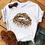 Short Sleeves Lips Leopard Print T Shirts for Women