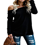 Side Silt One Shoulder off Shoulder Tops for Women Knitted Sweater Slouchy Long Sweatshirt Loose Pullover