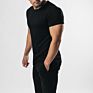 Slim Fit Black Cotton Gym Tee Workout Short Sleeve T-Shirt for Man