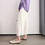 Slit Silk and Cotton Blended Casual Loose Wide Leg Women Pants