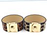 Small Quantity Accessories Luxury Light Gold Alloy Lock Leopard Print Iimitation Leather Bangle Bracelet