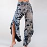 Soft Bamboo Cotton Yoga Pants Capri plus Size Tie Dye Yoga Pants Wide Leg Harem Yoga Pants Side Slit