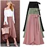 Solid Color Ruffle Elastic Elastic Tie-Waist Large Size High Waist Irregular Mid-Length Long Skirt