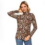 Spring Light Temperament Hedging Half High Collar Slim Leopard Print Long Sleeve T-Shirts for Women
