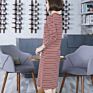 Spring V-Neck Stripe Wrap Hip Dress Medium Length One-Step Skirt Bottom Dress Knee Length Skirt for Woman