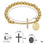 Stainless Steel Gold 8Mm Beads Rosary Chain Women Men Cross Bracelet with Virgin Mary Pendant Bracelet
