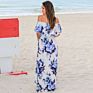 Strapless Tube Top Floral Print Dress Bohemian Stytle Flowing Slash Neck Long Dress