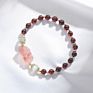 Strawberry Crystal Pixiu Charm Elastic Garnet Tourmaline Beaded Bracelets for Women and Girls