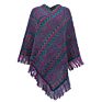 Striped Light Casual Women Shawl Cloak Jacquard Knitting Sweater Tassel Crew Neck Sweater