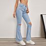 Style Women Vintage Wide Leg Boot Cut Slim Ripped Jeans High Waist Denim Flared Stretchy Pants