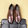 Stylish Casual Brown Men's Wedding Business Office Formal Leather Oxfords Wooden Outsole Brogue Dress Shoes