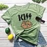 T Shirt Women Kiss Letter Print Leopard Lip round Neck Short Sleeve Woman Tee Tops Casual Female T-Shirts plus Size