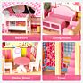 Three Floors Wooden Big Dollhouse Toy Family House with Lights, Garage and Yard Furniture Play Accessories