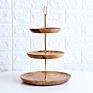 Three Tiers Display Gift Dessert Luxury Acacia Wooden Tray Serving Wedding Tray Metal Shelf